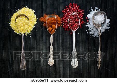 Antique spoons with different spices View Large Photo Image Stock Image - Antique spoons with different spices. Fotosearch