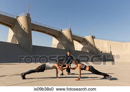Stock Image - Athletes working out, Van Nuys, California, USA. Fotosearch