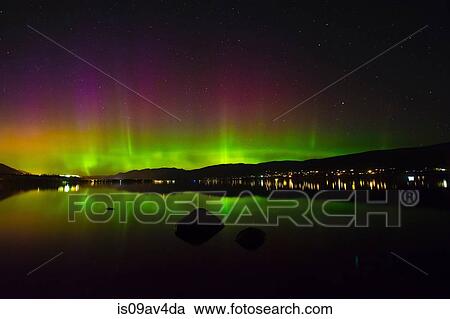 Aurora borealis over Okanagan Lake at night, Kickininee Provincial Park, British Columbia, Canada View Large Photo Image Stock Image - Aurora borealis over Okanagan Lake at night, Kickininee Provincial Park, British Columbia, Canada. Fotosearch