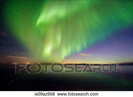 Aurora borealis over Puget Sound at night, Seattle, Washington, USA View Large Photo Image Stock Photo - Aurora borealis over Puget Sound at night, Seattle, Washington, USA. Fotosearch
