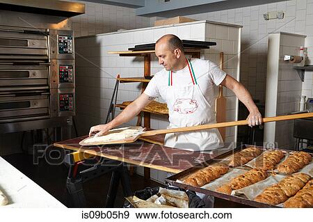 Baker working in bakery View Large Photo Image Stock Photo - Baker working in bakery. Fotosearch