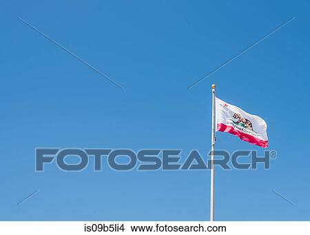 Californian flag against blue sky, Venice beach, California, USA View Large Photo Image Picture - Californian flag against blue sky, Venice beach, California, USA. Fotosearch