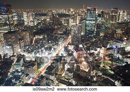 Cityscape view with skyscrapers and city lights at night, Tokyo, Japan View Large Photo Image Stock Image - Cityscape view with skyscrapers and city lights at night, Tokyo, Japan. Fotosearch