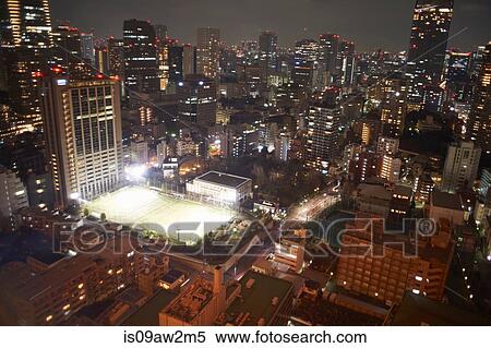 Cityscape view with skyscrapers and sports field at night, Tokyo, Japan View Large Photo Image Stock Photography - Cityscape view with skyscrapers and sports field at night, Tokyo, Japan. Fotosearch