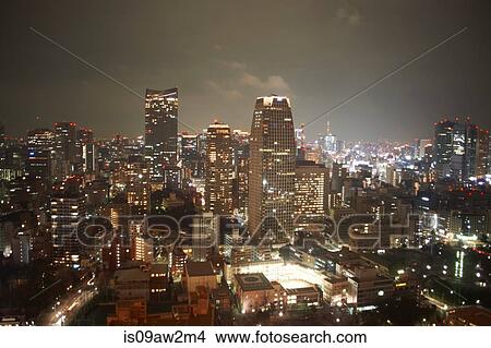Cityscape view with skyscrapers at night, Tokyo, Japan View Large Photo Image Picture - Cityscape view with skyscrapers at night, Tokyo, Japan. Fotosearch