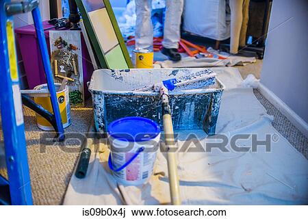 Decorating equipment on dust sheet View Large Photo Image Stock Image - Decorating equipment on dust sheet. Fotosearch