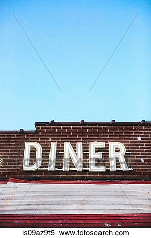 Diner signage on brick wall View Large Photo Image Stock Photography - Diner signage on brick wall. Fotosearch