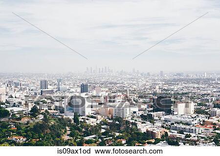 Elevated view of cityscape with smoggy distant skyline, Los Angeles, California, USA View Large Photo Image Stock Image - Elevated view of cityscape with smoggy distant skyline, Los Angeles, California, USA. Fotosearch