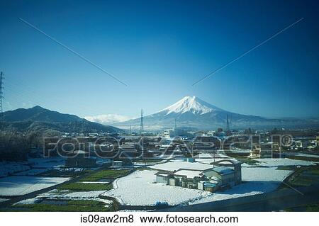 Elevated view of winter landscape and snow capped Mount Fuji, Tokyo, Japan View Large Photo Image Stock Photo - Elevated view of winter landscape and snow capped Mount Fuji, Tokyo, Japan. Fotosearch