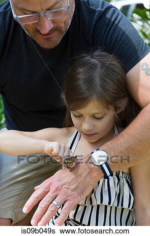 Father and daughter looking at monarch butterfly View Large Photo Image Stock Photograph - Father and daughter looking at monarch butterfly. Fotosearch
