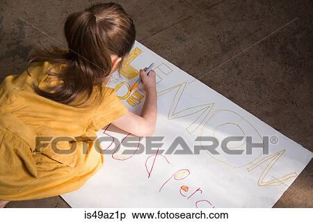 Girl crouching to colour in lemonade stand sign View Large Photo Image Stock Photography - Girl crouching to colour in lemonade stand sign. Fotosearch