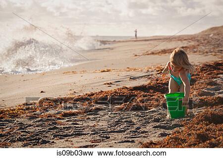 Girl playing with toy bucket on windy beach, Blowing Rocks Preserve, Jupiter Island, Florida, USA View Large Photo Image Stock Photo - Girl playing with toy bucket on windy beach, Blowing Rocks Preserve, Jupiter Island, Florida, USA. Fotosearch