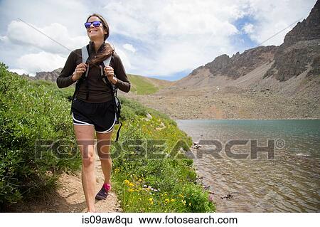 Happy hiker, Cathedral Lake, Aspen, Colorado View Large Photo Image Stock Photograph - Happy hiker, Cathedral Lake, Aspen, Colorado. Fotosearch