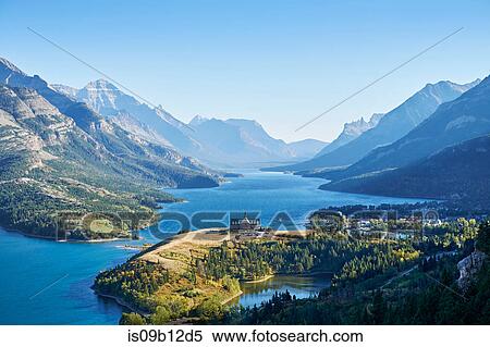 Stock Photography - High and view of Waterton Lakes National Park, Alberta, Canada. Fotosearch