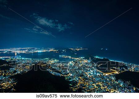 High angle view of Botafogo Bay illuminated at night, Rio de Janeiro, Brazil View Large Photo Image Stock Photography - High angle view of Botafogo Bay illuminated at night, Rio de Janeiro, Brazil. Fotosearch