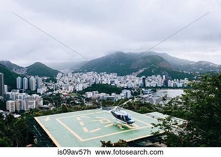 Stock Image - High angle view of helicopter landing, Rio de Janeiro, Brazil. Fotosearch