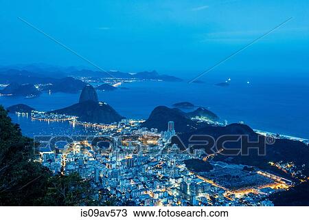 High angle view of Sugarloaf mountain illuminated at night, Rio de Janeiro, Brazil View Large Photo Image Stock Image - High angle view of Sugarloaf mountain illuminated at night, Rio de Janeiro, Brazil. Fotosearch