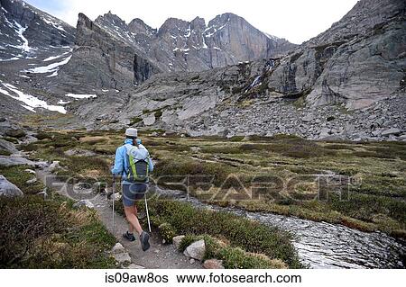Hiker exploring Chasm Lake, Rocky Mountains National Park, Colorado View Large Photo Image Stock Photograph - Hiker exploring Chasm Lake, Rocky Mountains National Park, Colorado. Fotosearch