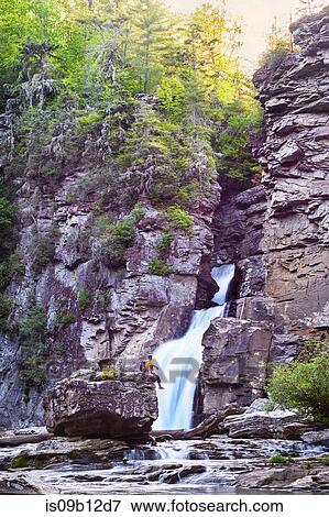 Stock Photo - Hiker looking at linville falls, Blue Ridge Parkway, North Carolina, USA. Fotosearch