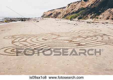 Line drawing pattern drawn onto beach sand, Crystal Cove State Park, Laguna Beach, California, USA View Large Photo Image Stock Photo - Line drawing pattern drawn onto beach sand, Crystal Cove State Park, Laguna Beach, California, USA. Fotosearch