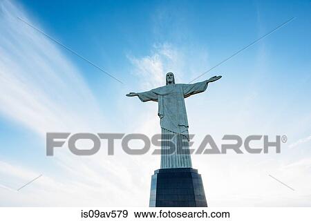 Stock Photo - Low angle view of Christ the redeemer statue, Corcovado, Rio de Janeiro, Brazil. Fotosearch