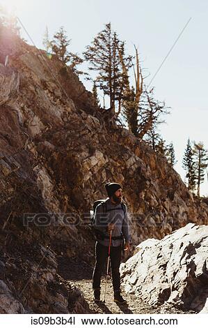 Male hiker hiking on mountain track, Mineral King, Sequoia National Park, California, USA View Large Photo Image Stock Image - Male hiker hiking on mountain track, Mineral King, Sequoia National Park, California, USA. Fotosearch
