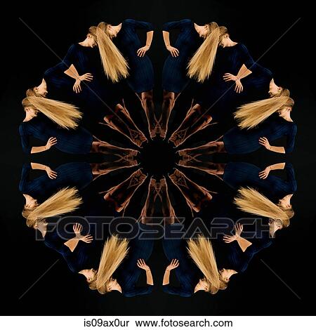 Stock Photography - Mandala pattern created by multiple image of teenage girl with long blonde hair. Fotosearch