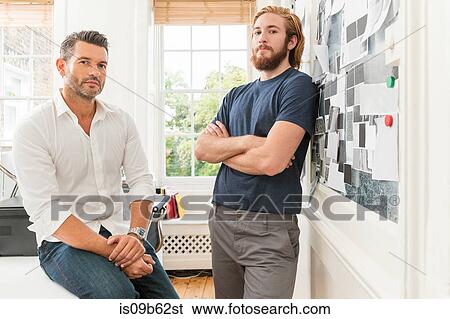 Portrait of two male designers in creative studio View Large Photo Image Stock Photograph - Portrait of two male designers in creative studio. Fotosearch