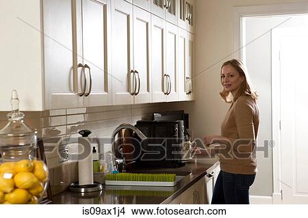 Portrait of woman using coffee machine in kitchen View Large Photo Image Picture - Portrait of woman using coffee machine in kitchen. Fotosearch