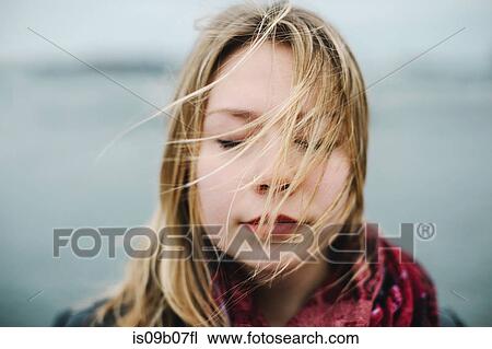 Portrait of woman with eyes closed View Large Photo Image Stock Image - Portrait of woman with eyes closed. Fotosearch