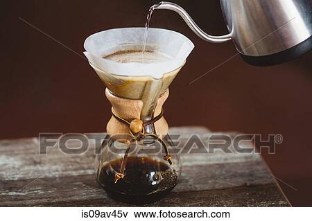 Pouring water into filter coffee maker View Large Photo Image Stock Photo - Pouring water into filter coffee maker. Fotosearch