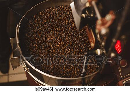 Roasted coffee beans in coffee roaster View Large Photo Image Stock Image - Roasted coffee beans in coffee roaster. Fotosearch