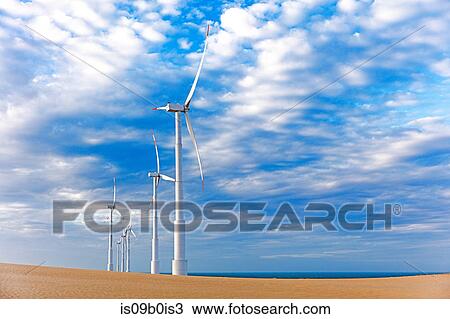 Row of wind turbines at coast, Taiba, Ceara, Brazil View Large Photo Image Stock Image - Row of wind turbines at coast, Taiba, Ceara, Brazil. Fotosearch