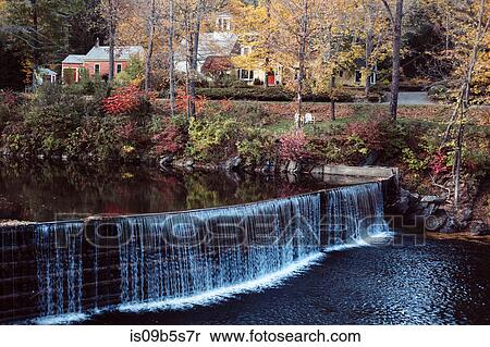 Stock Photography - Rural village with waterfall, Guilford, Vermont, USA. Fotosearch