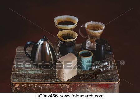 Selection of coffee makers, still life View Large Photo Image Stock Photograph - Selection of coffee makers, still life. Fotosearch