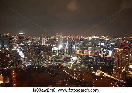Skyscraper cityscape at night, Tokyo, Japan View Large Photo Image Stock Photograph - Skyscraper cityscape at night, Tokyo, Japan. Fotosearch