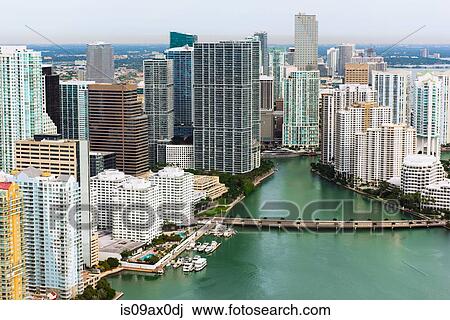 Stock Image - Skyscrapers and bridge, Brickell, Downtown Miami, Florida, USA. Fotosearch