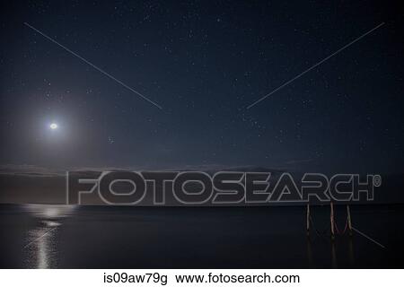Starry sky and full moon illuminate iconic hammocks over waters, Isla Holbox, Mexico View Large Photo Image Stock Image - Starry sky and full moon illuminate iconic hammocks over waters, Isla Holbox, Mexico. Fotosearch