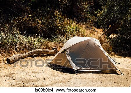 Tent pitched by fallen tree, Malibu Canyon, California, USA View Large Photo Image Picture - Tent pitched by fallen tree, Malibu Canyon, California, USA. Fotosearch