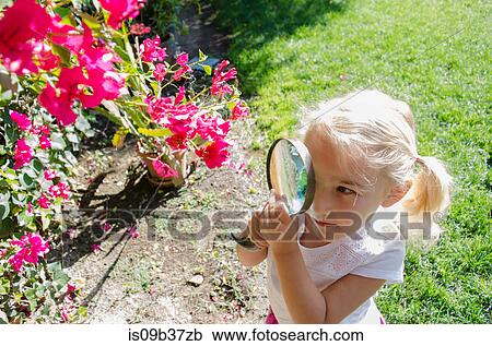 Young girl looking through magnifying glass View Large Photo Image Stock Image - Young girl looking through magnifying glass. Fotosearch