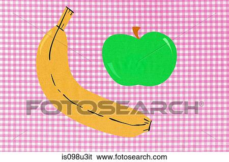 Banana and apple on pink gingham background View Large Photo Image Stock Photograph - Banana and apple on pink gingham background. Fotosearch