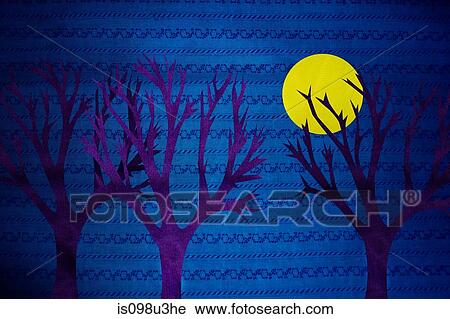 Bare trees with full moon at night View Large Photo Image Stock Image - Bare trees with full moon at night. Fotosearch