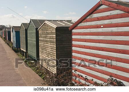 Stock Image - Beach huts in whitstable, kent, uk. Fotosearch