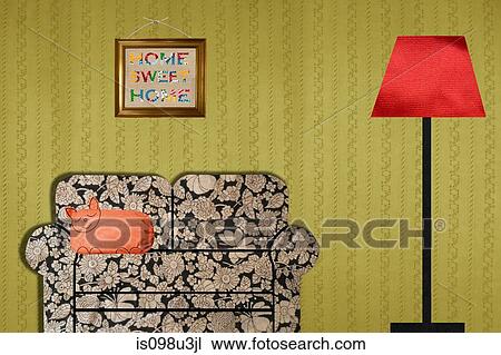 Cat on sofa in living room View Large Photo Image Stock Image - Cat on sofa in living room. Fotosearch