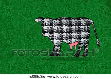 Dogtooth check cow on green background View Large Photo Image Stock Image - Dogtooth check cow on green background. Fotosearch