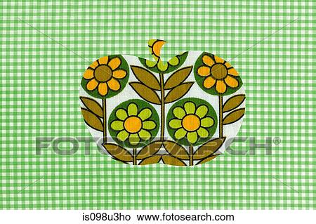 Picture - Floral apple on green gingham background. Fotosearch