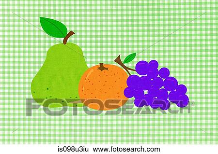 Stock Photograph - Fruit on green gingham background. Fotosearch