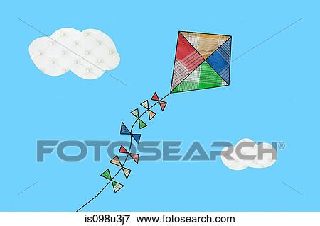 Kite flying against blue sky View Large Photo Image Stock Photo - Kite flying against blue sky. Fotosearch