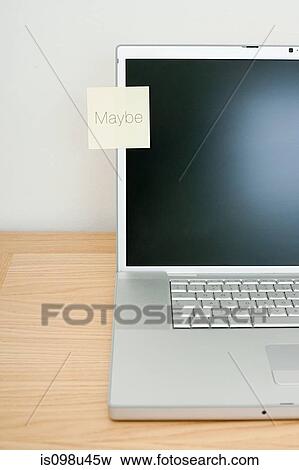 Maybe written on adhesive note on laptop View Large Photo Image Stock Photo - Maybe written on adhesive note on laptop. Fotosearch