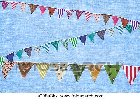 Multi coloured bunting against blue background View Large Photo Image Stock Photo - Multi coloured bunting against blue background. Fotosearch